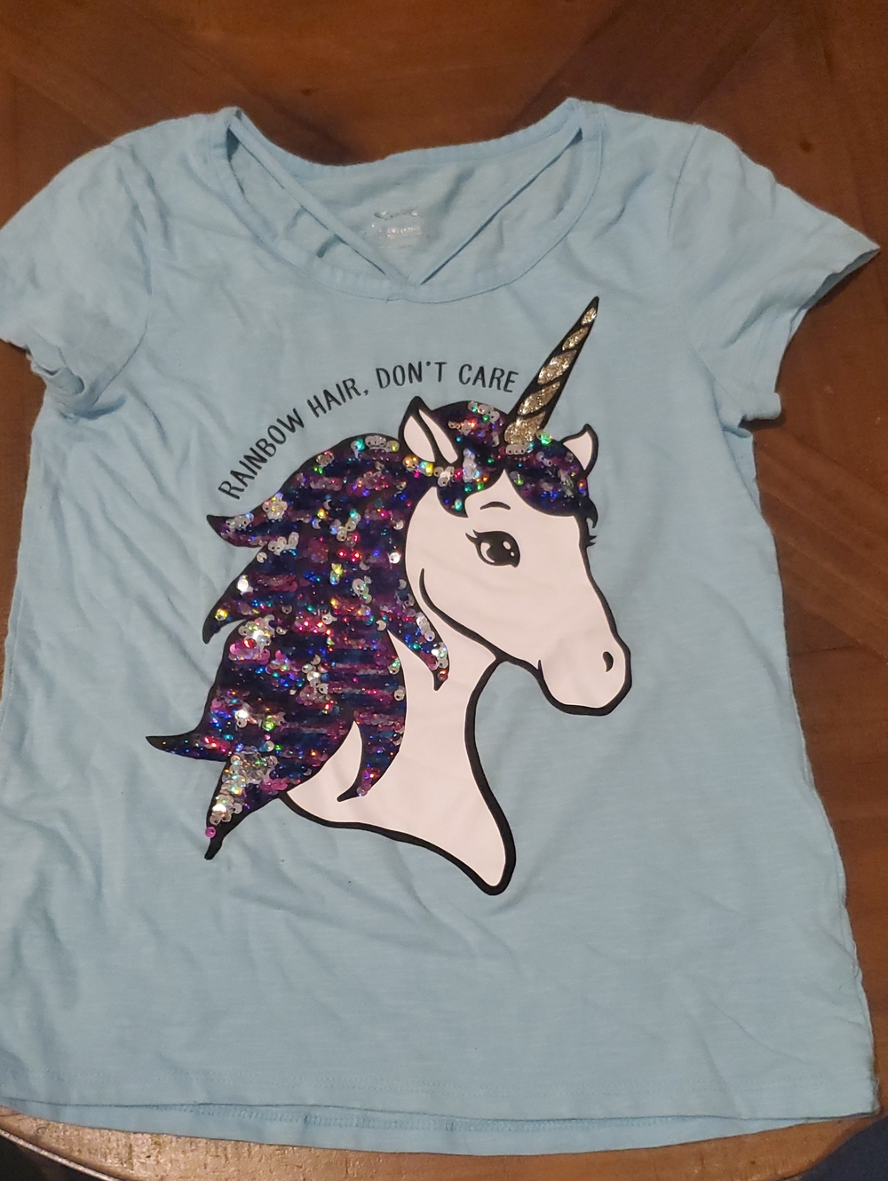 Justice Light Blue Unicorn Sequin Short Sleeve Tee